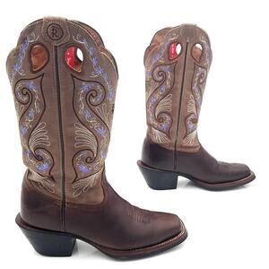 Tony‎ Lama Women's Asena Western Leather Boots Brindle Brown & Lavender Size 6
